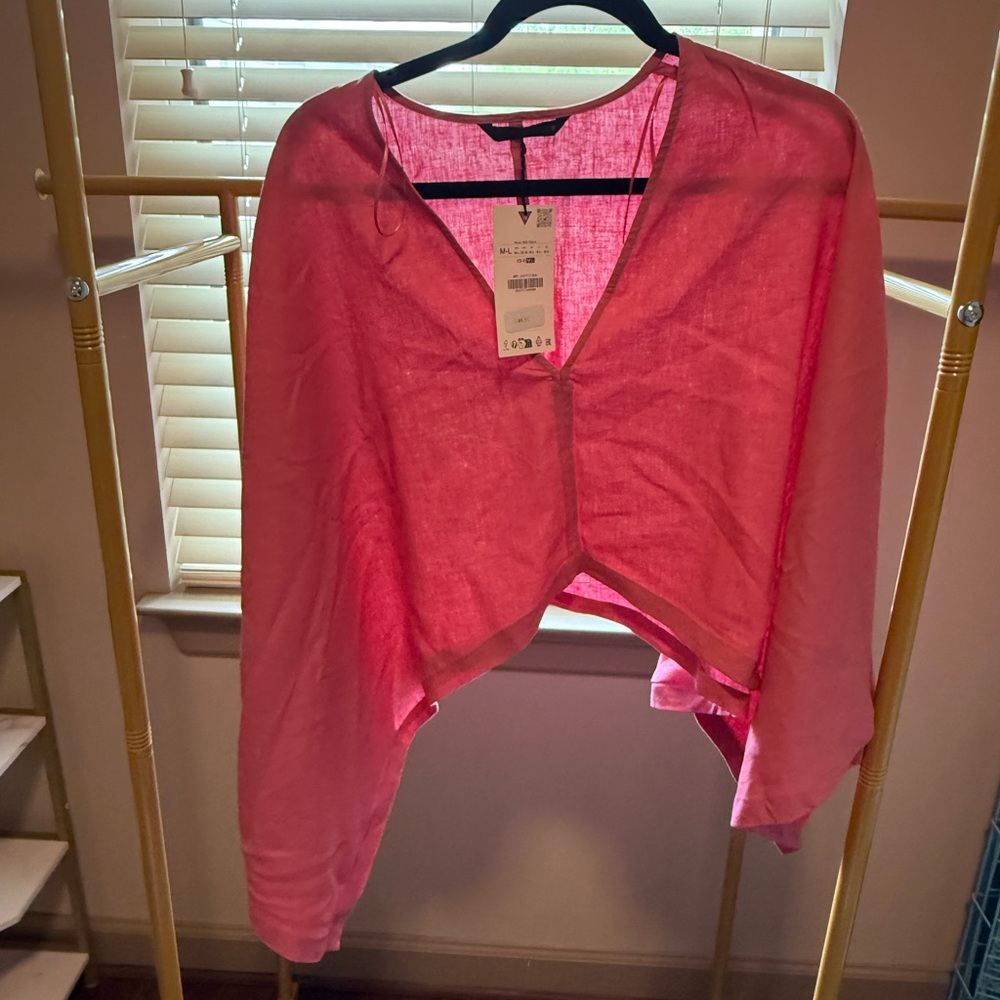 Zara Hot Pink Cropped Open-Front Cardigan